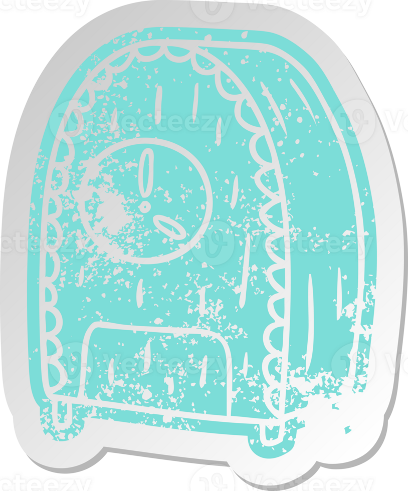 distressed old cartoon sticker of an old fashioned clock png