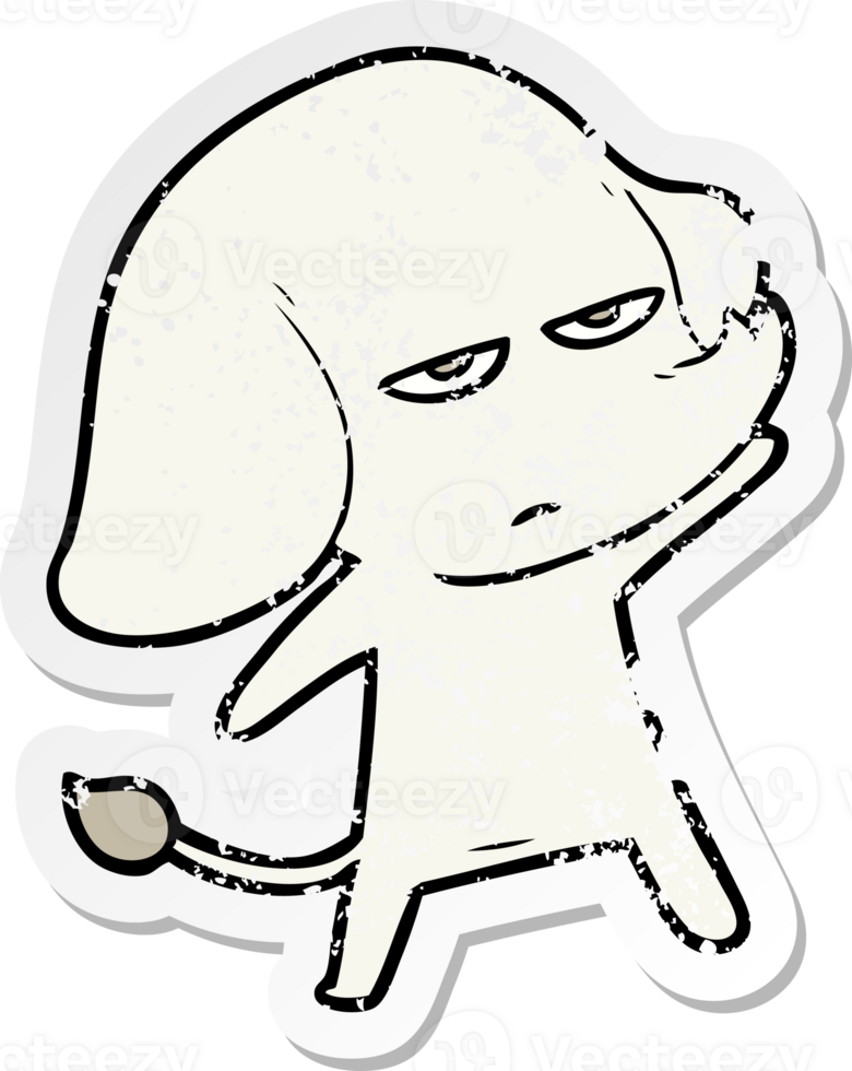 distressed sticker of a annoyed cartoon elephant png