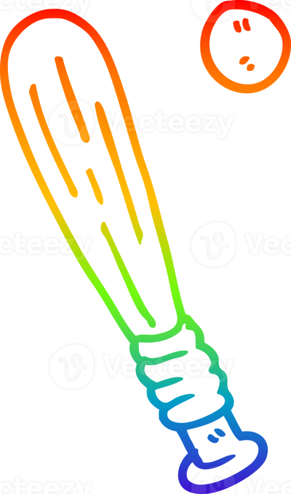 rainbow gradient line drawing of a cartoon bat and ball png