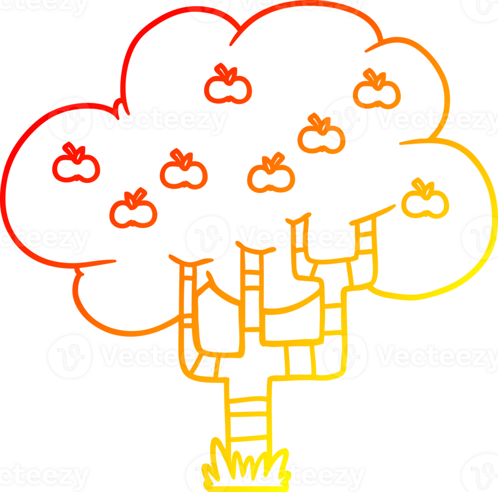 warm gradient line drawing of a cartoon apple tree png