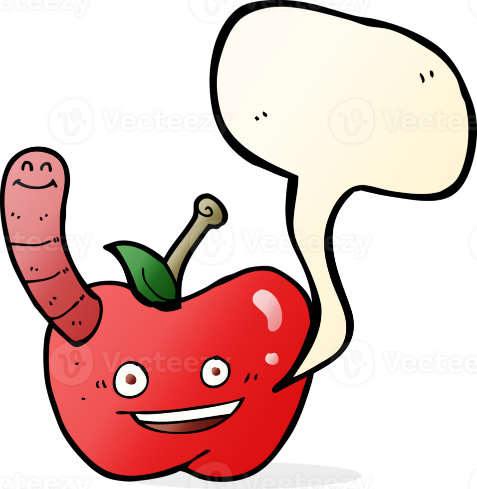 cartoon apple with worm with speech bubble png
