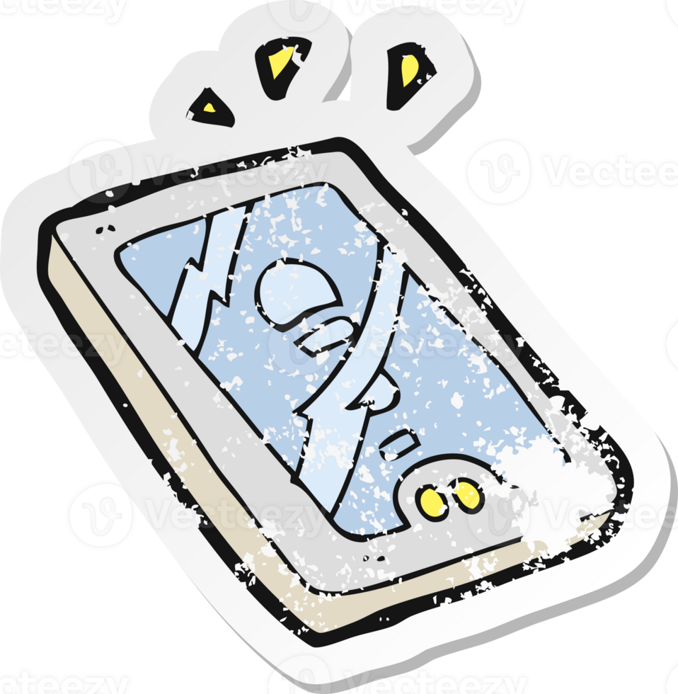 retro distressed sticker of a cartoon tablet device png