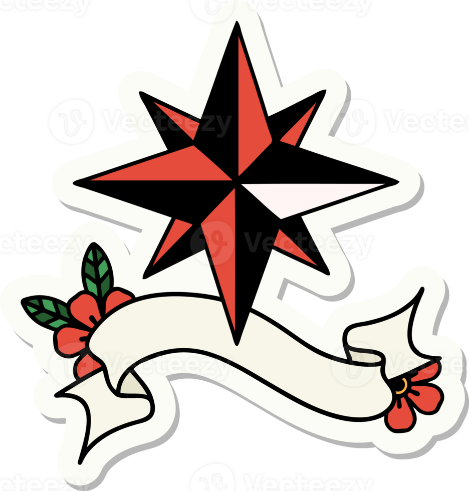 tattoo style sticker with banner of a star png