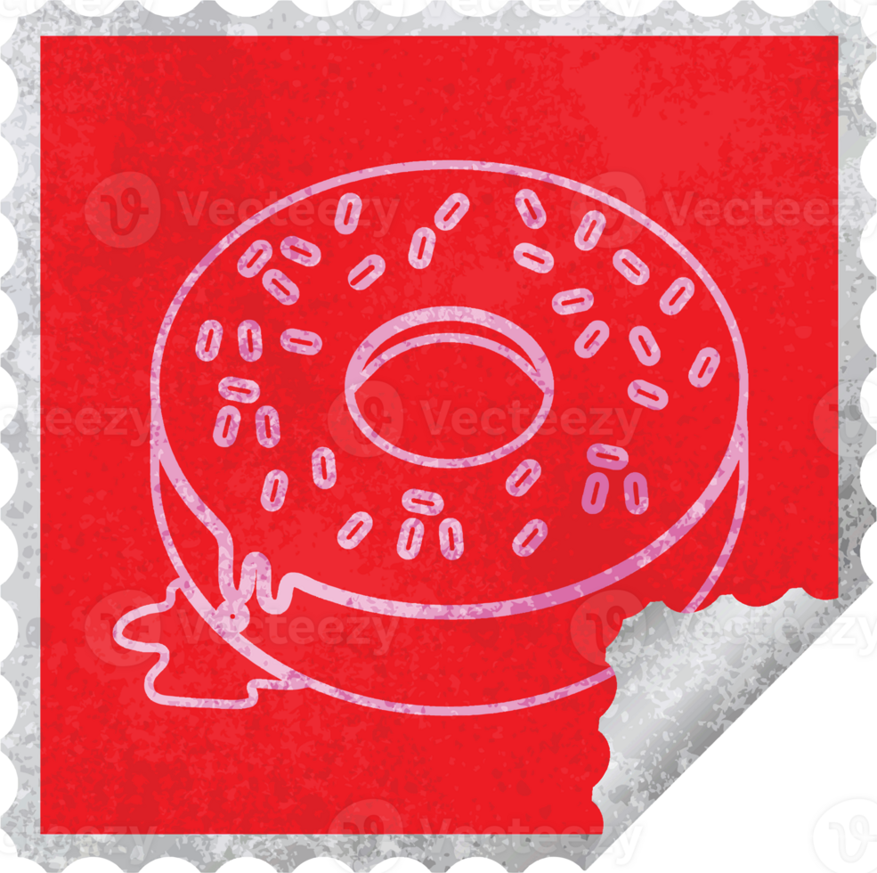 illustration of a tasty iced donut square peeling sticker png