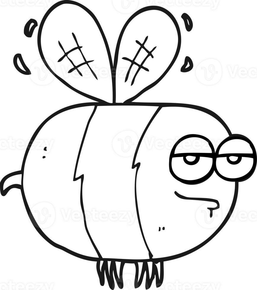 hand drawn black and white cartoon unhappy bee png