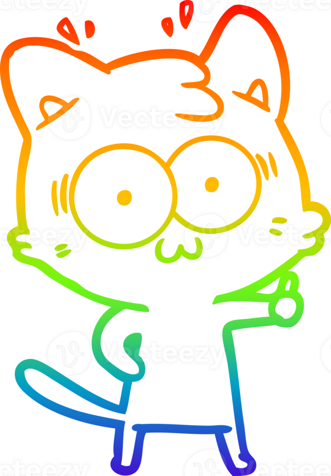 rainbow gradient line drawing of a cartoon surprised cat png