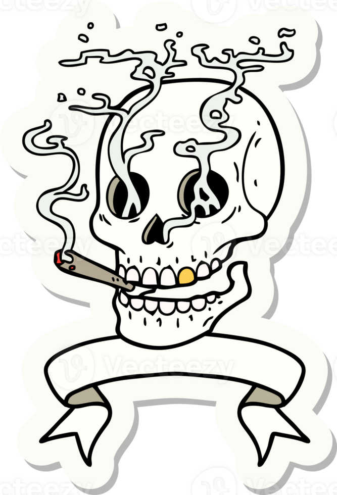 tattoo style sticker with banner of a skull png