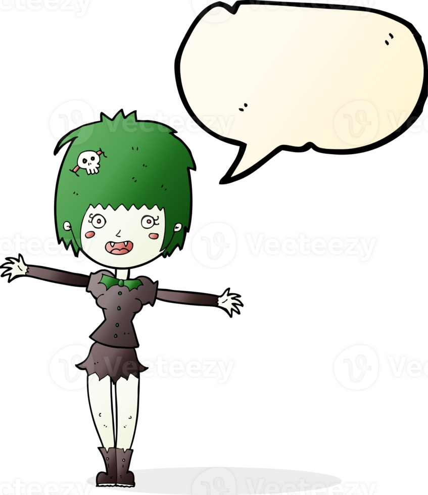 cartoon happy vampire girl with speech bubble png