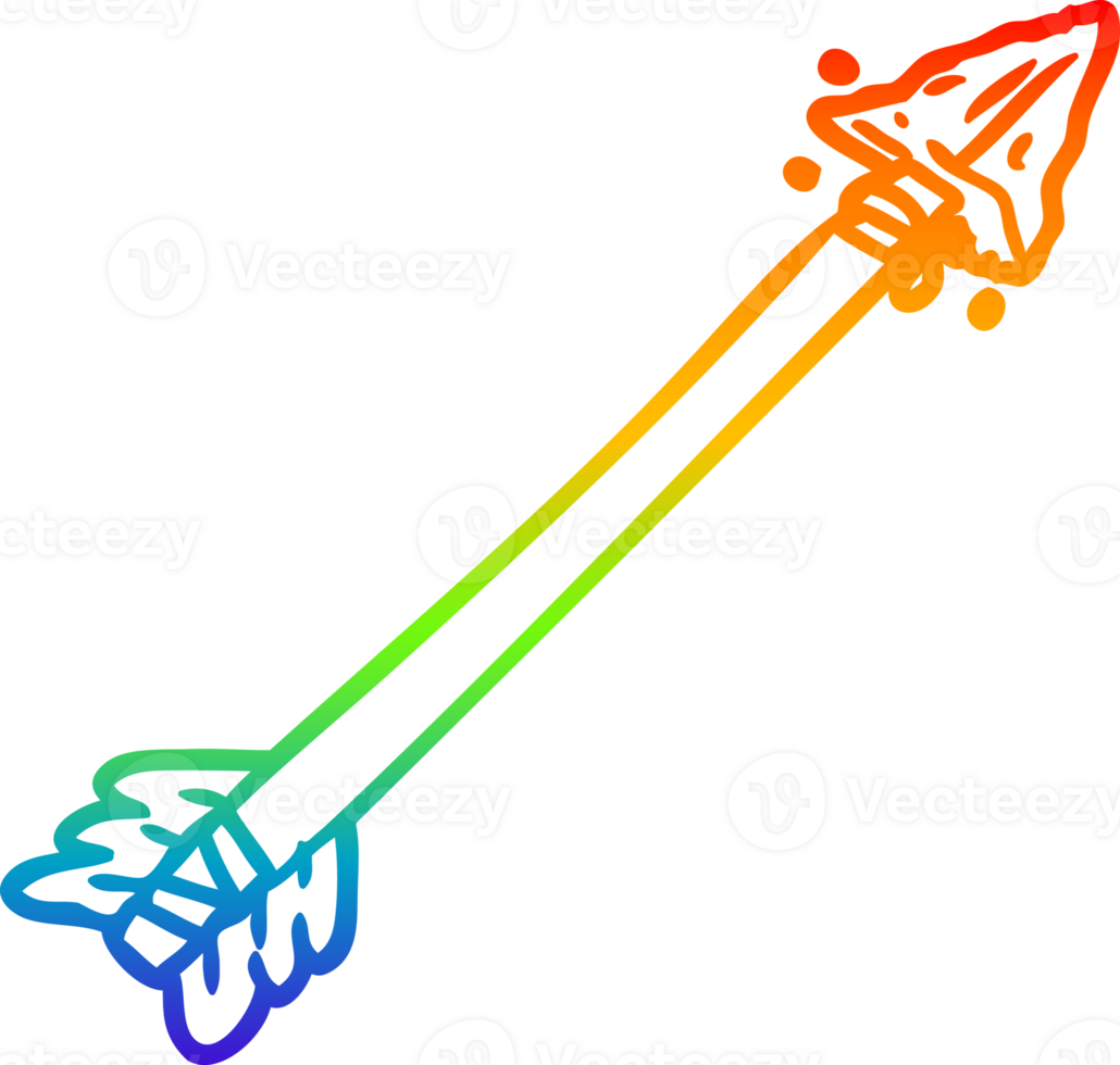 rainbow gradient line drawing of a primitive arrow png
