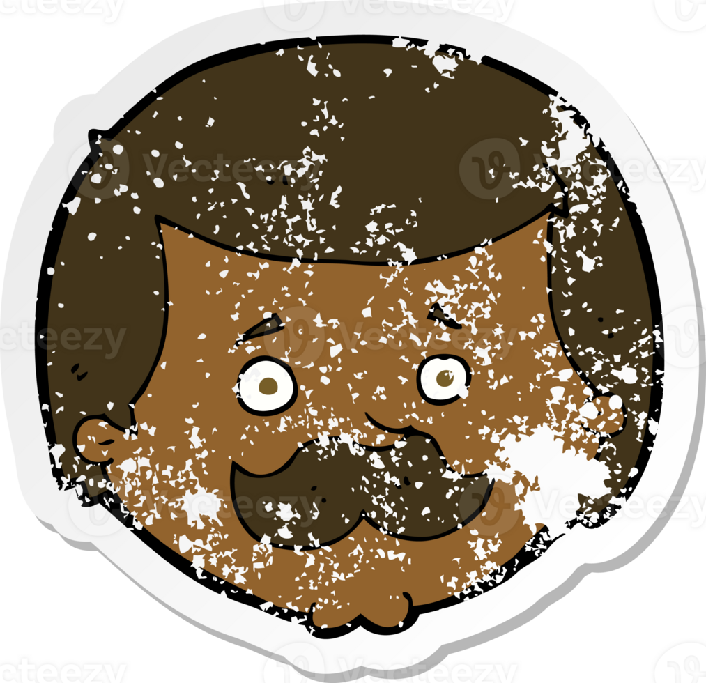 retro distressed sticker of a cartoon man with mustache png