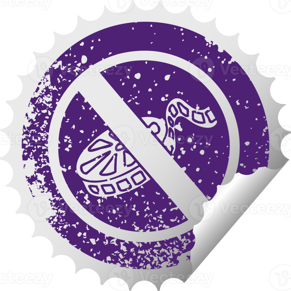 distressed circular peeling sticker symbol of a no movies allowed sign png
