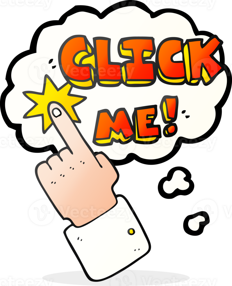 click me  hand drawn thought bubble cartoon sign png