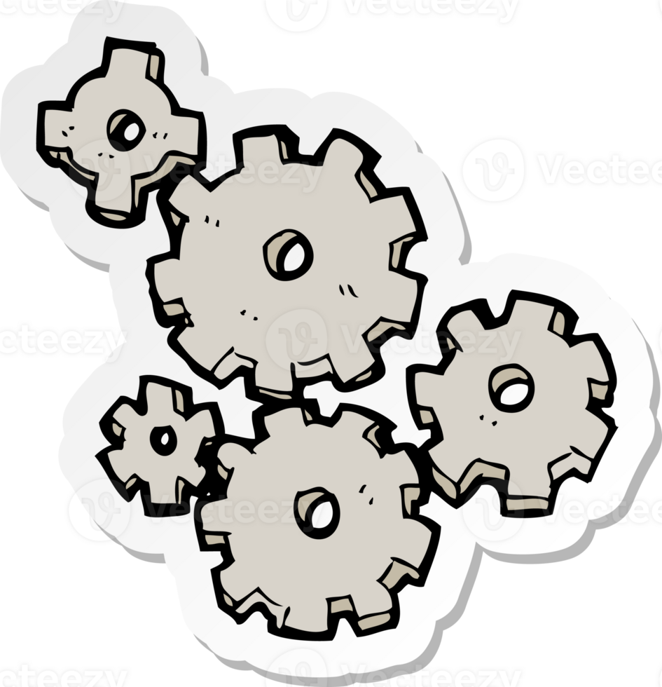 sticker of a cartoon cogs and gears png