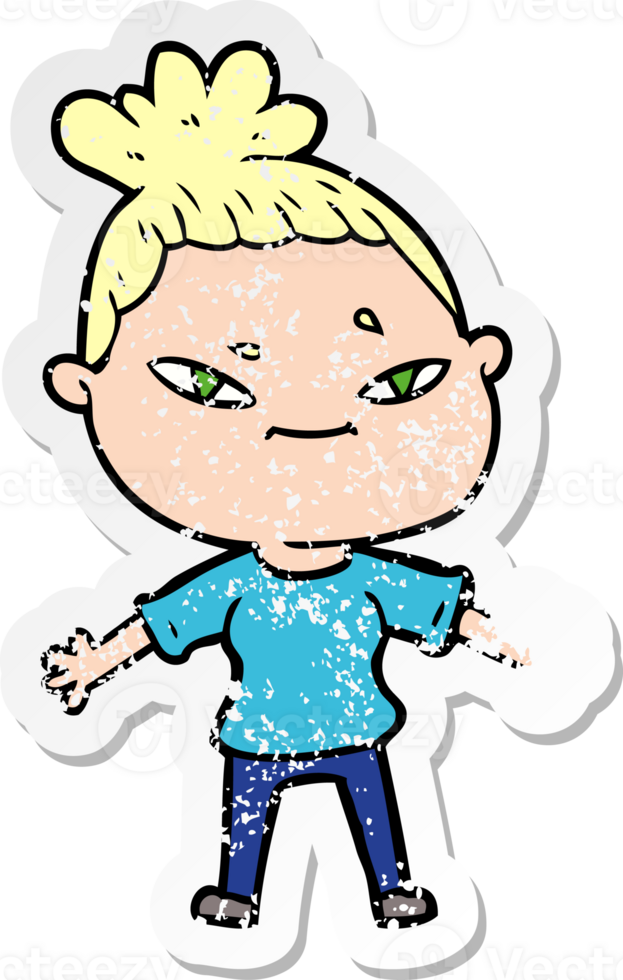distressed sticker of a cartoon woman png