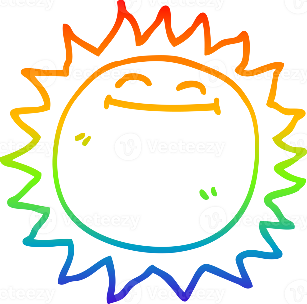 rainbow gradient line drawing of a cartoon shining sun png