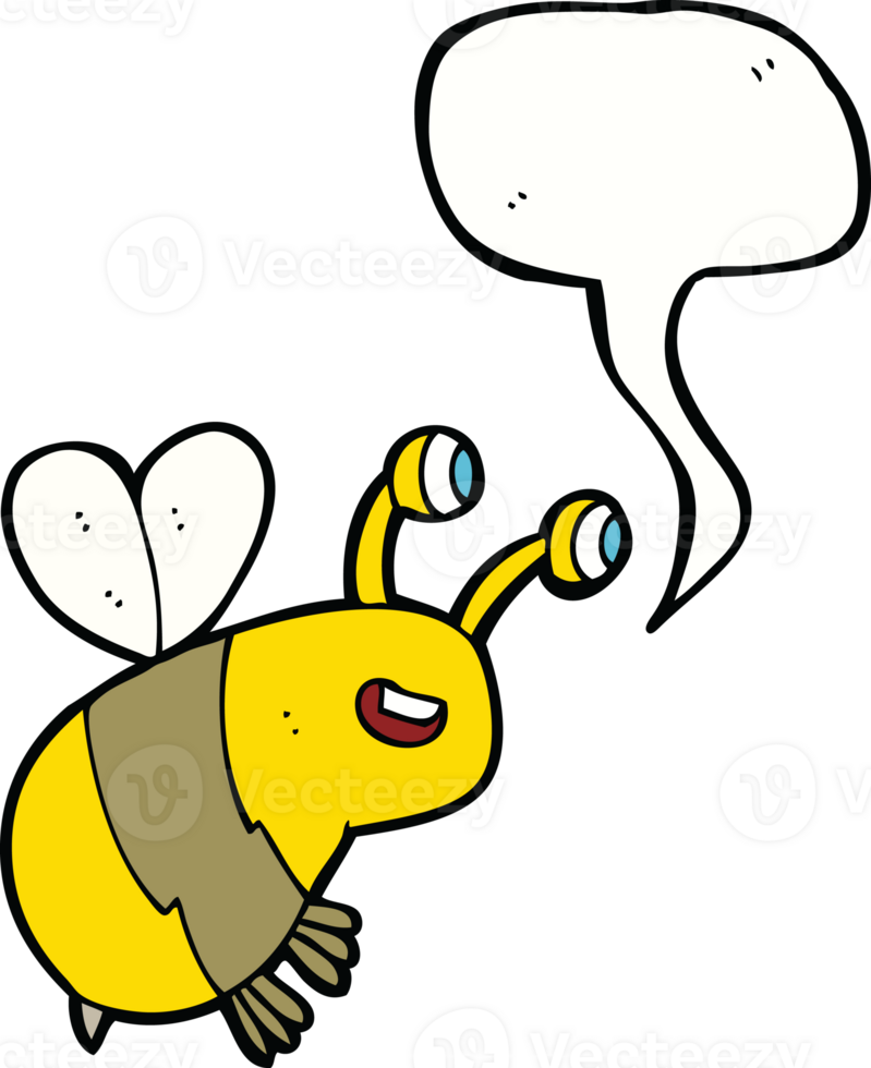 cartoon happy bee with speech bubble png