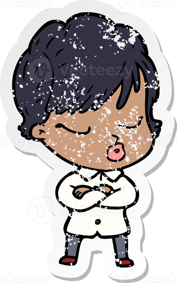 distressed sticker of a cartoon woman with eyes shut png