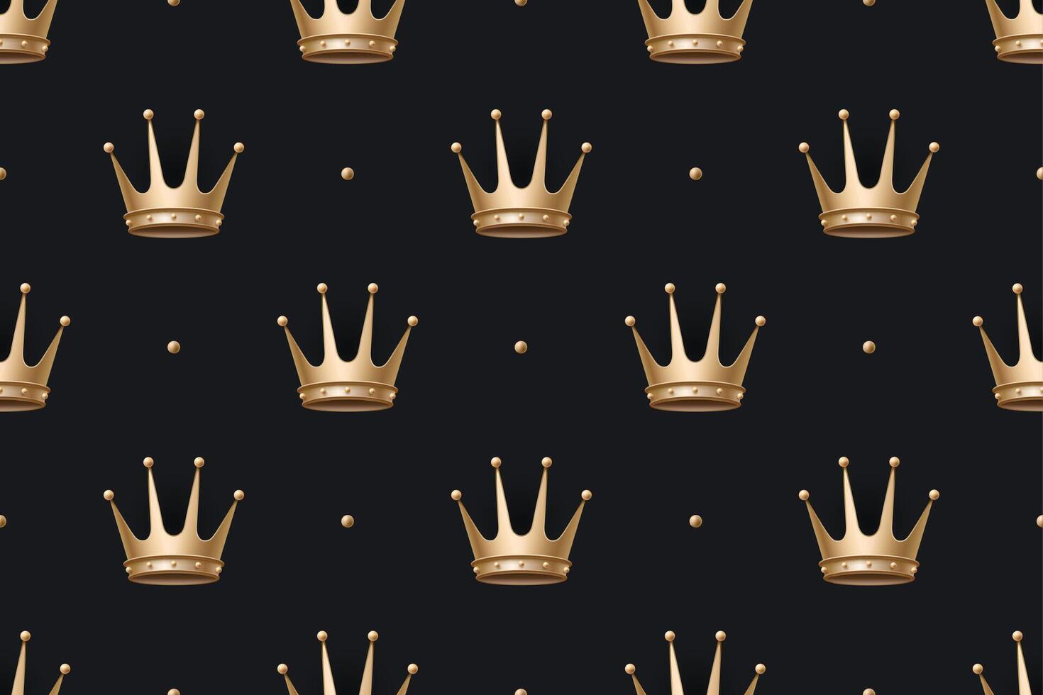 Seamless pattern with gold king crown on a dark black background vector