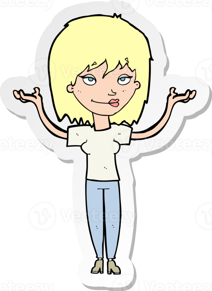 sticker of a cartoon woman shrugging png