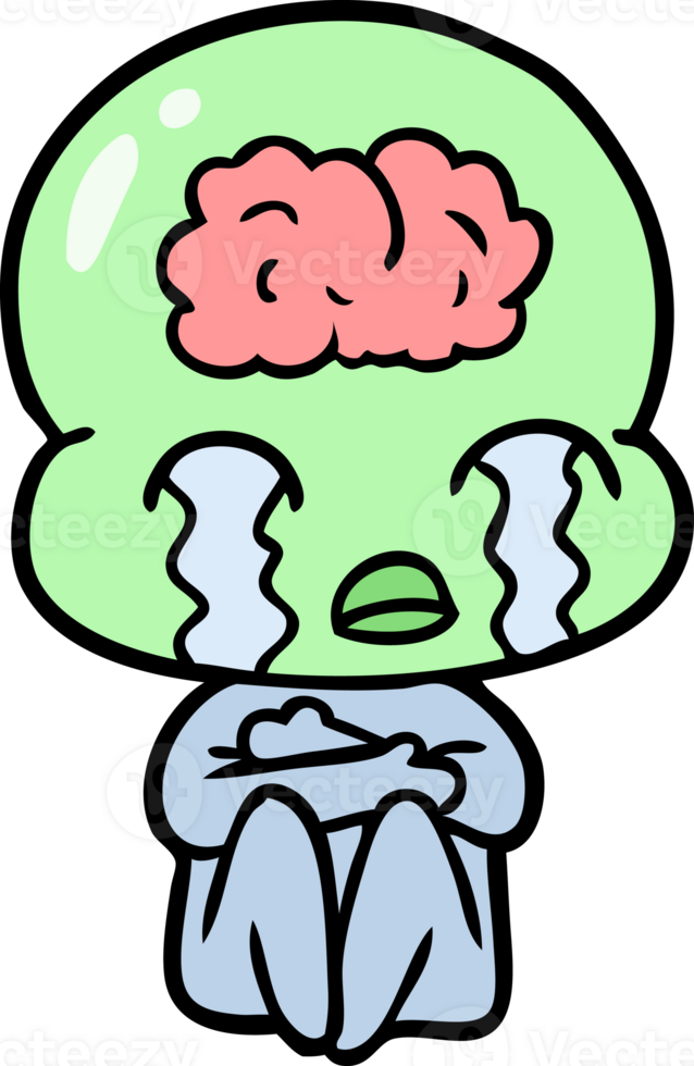 cartoon big brain alien crying png