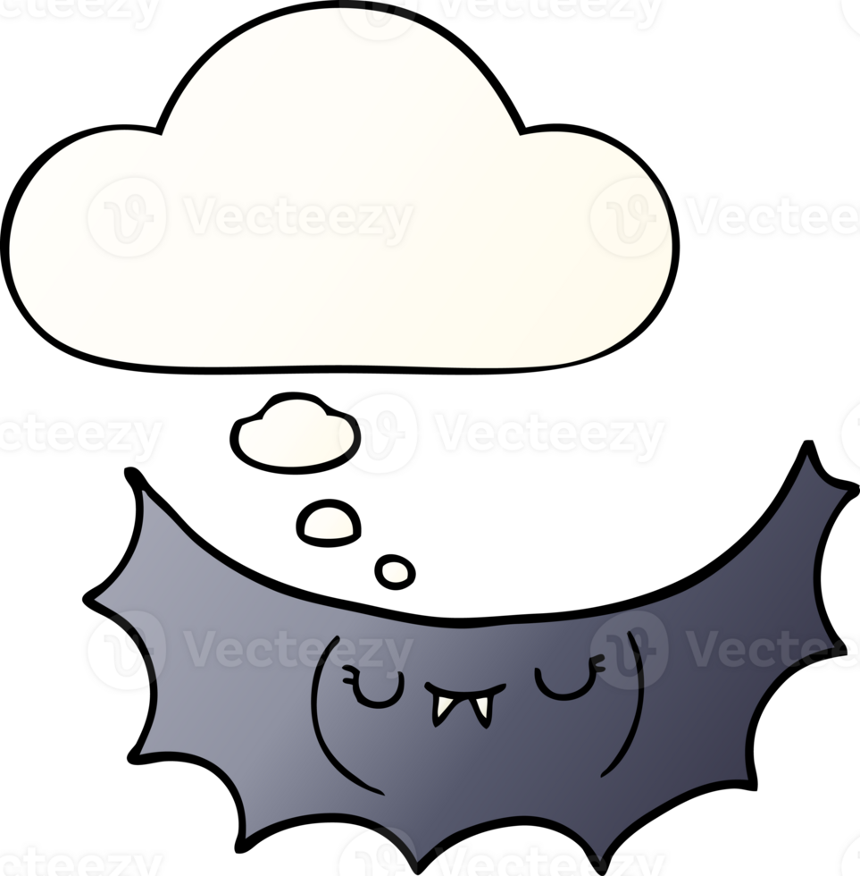 cartoon vampire bat with thought bubble in smooth gradient style png