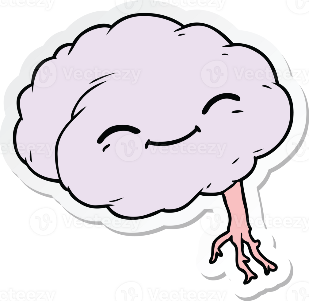 sticker of a cartoon happy brain png