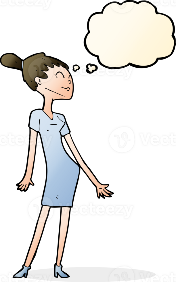 cartoon woman in dress with thought bubble png