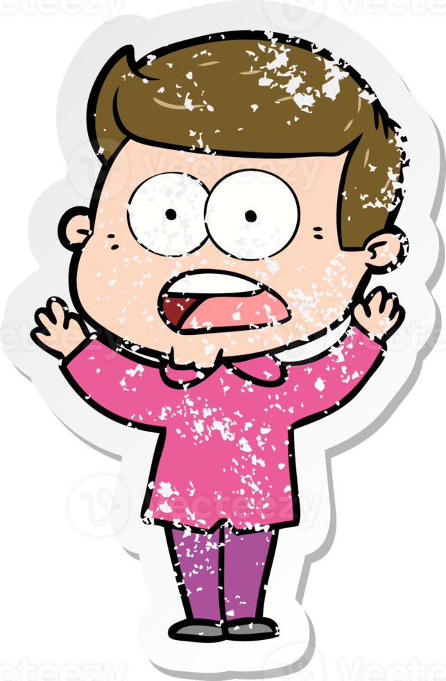 distressed sticker of a cartoon shocked man png