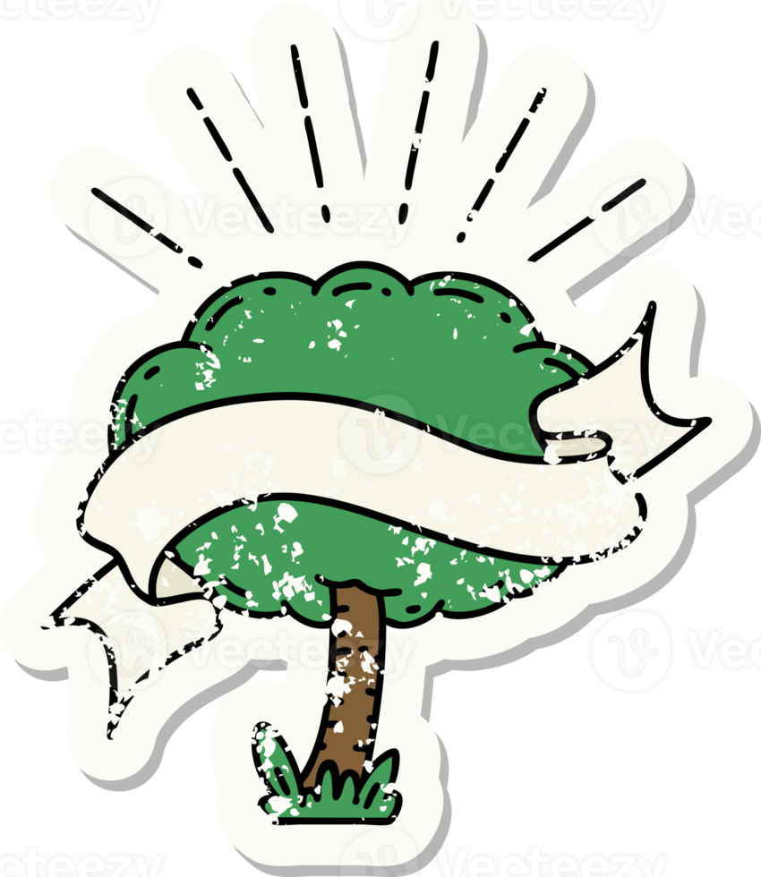 worn old sticker of a tattoo style tree png