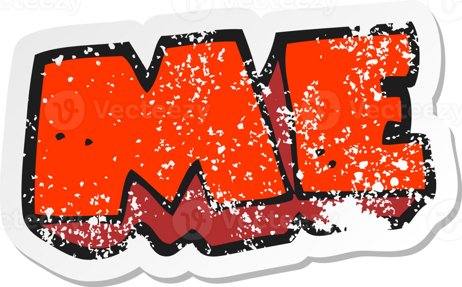 retro distressed sticker of a cartoon ME symbol png