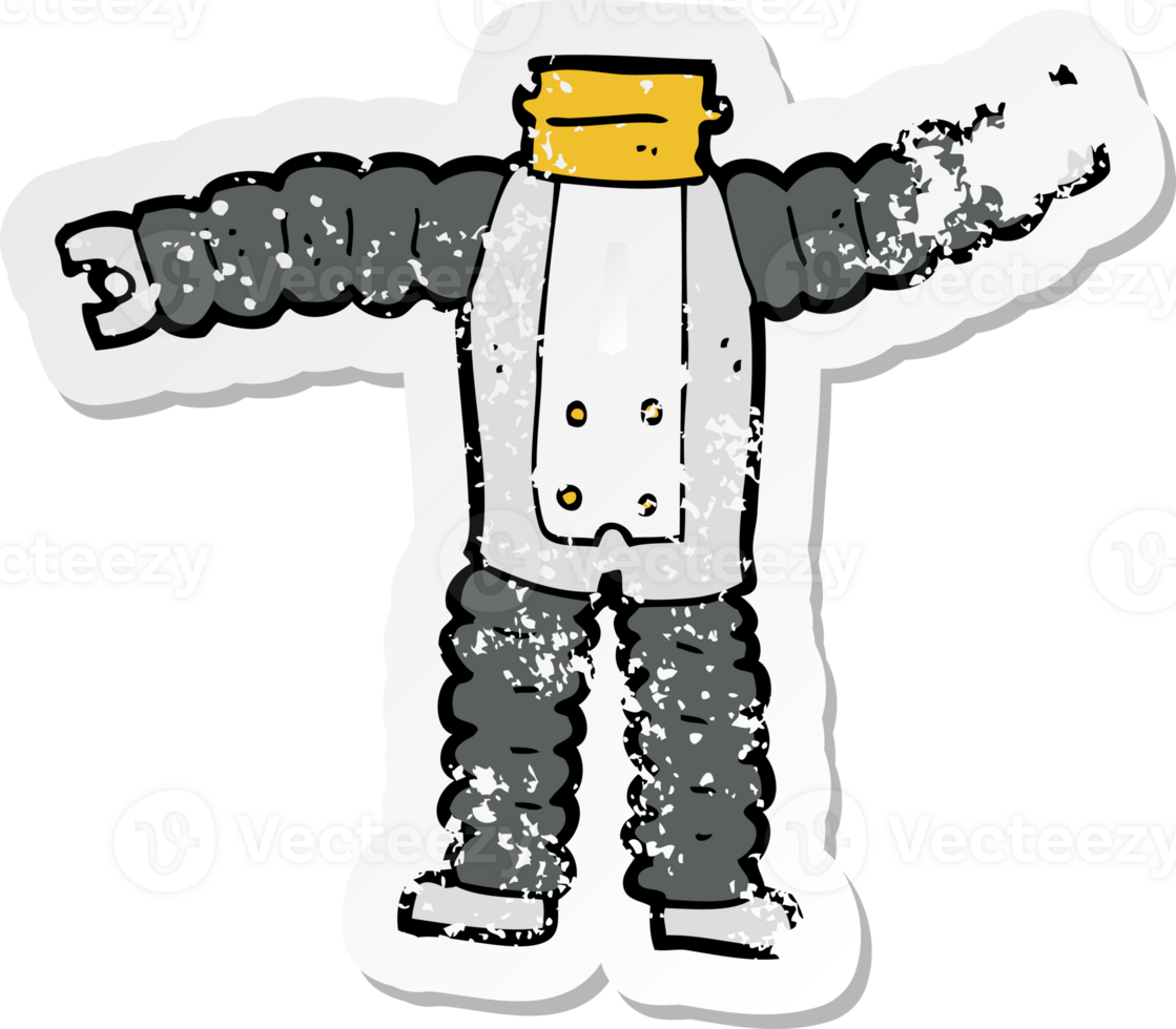 retro distressed sticker of a cartoon robot body png
