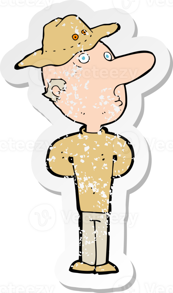 retro distressed sticker of a cartoon man in hat png