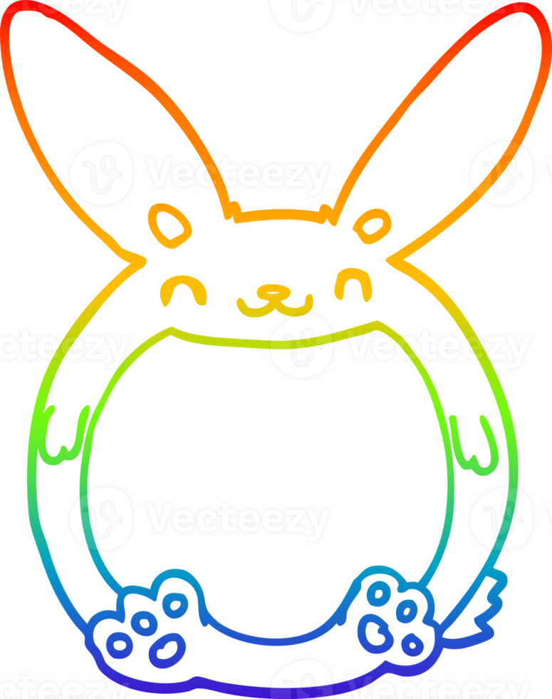 rainbow gradient line drawing of a cartoon rabbit png