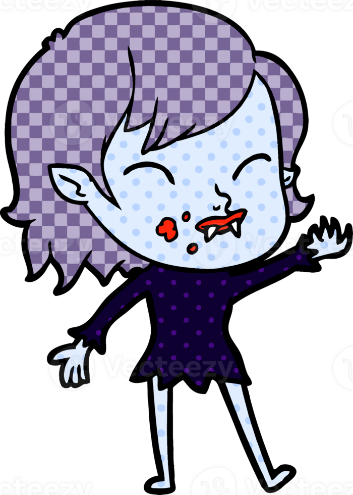 cartoon vampire girl with blood on cheek png