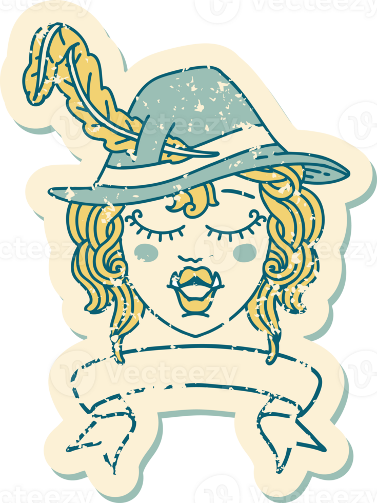 Retro Tattoo Style singing half orc bard character with banner png