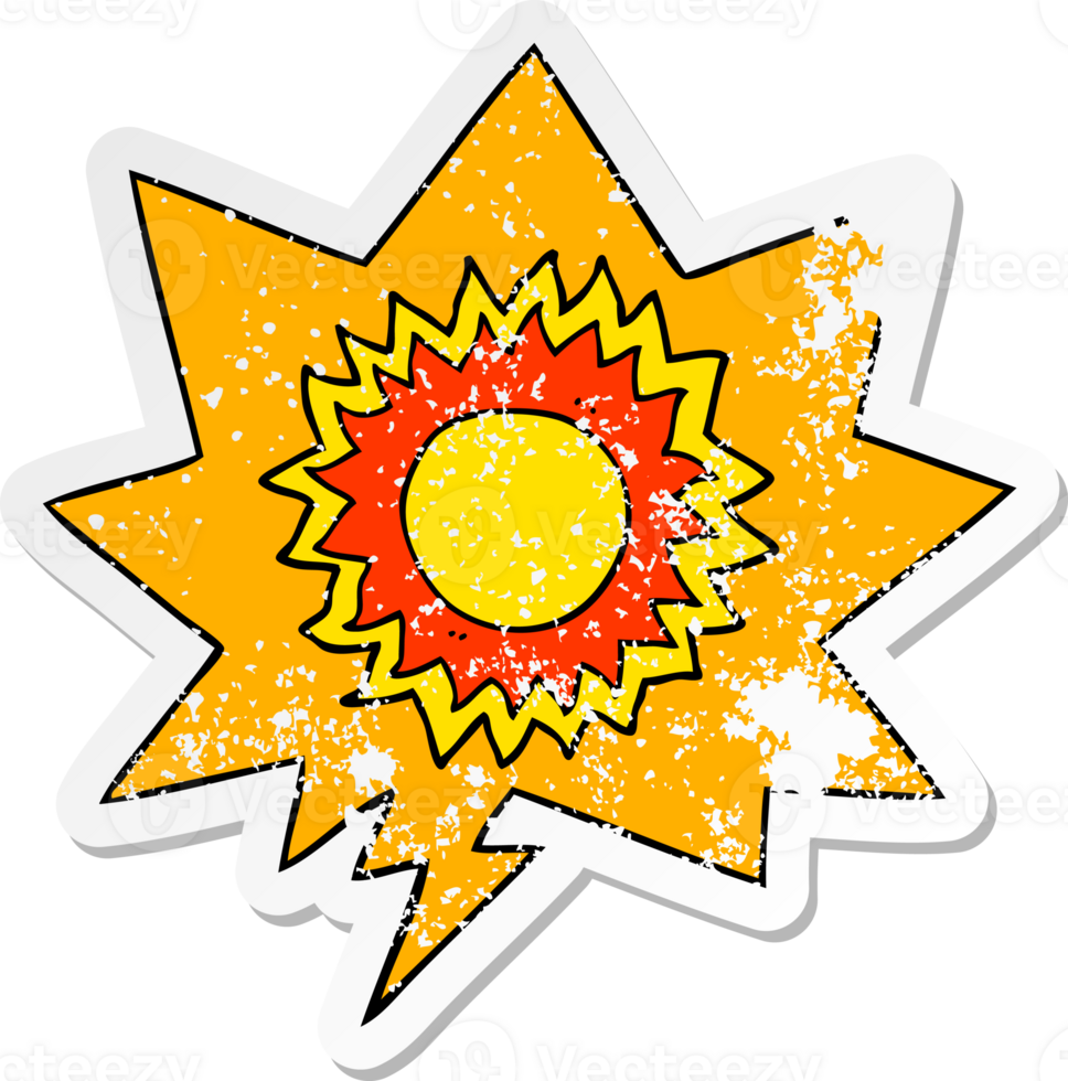 cartoon sun with speech bubble distressed distressed old sticker png