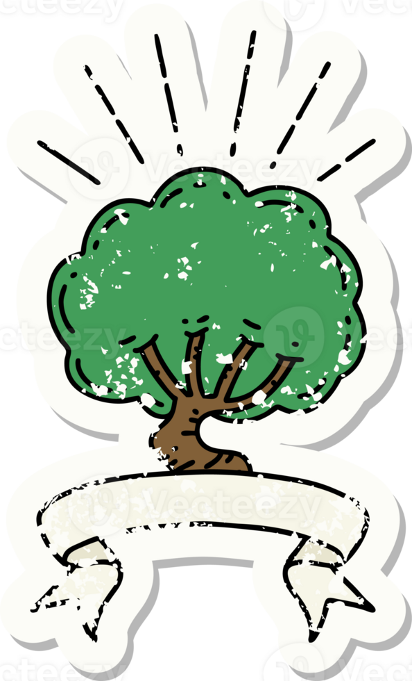 worn old sticker of a tattoo style tree png