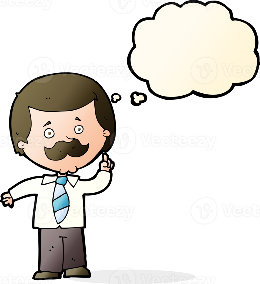 cartoon newsreader man with idea with thought bubble png