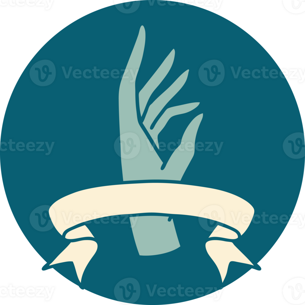tattoo style icon with banner of a hand png