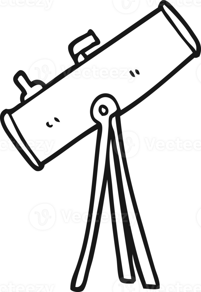 hand drawn black and white cartoon telescope png