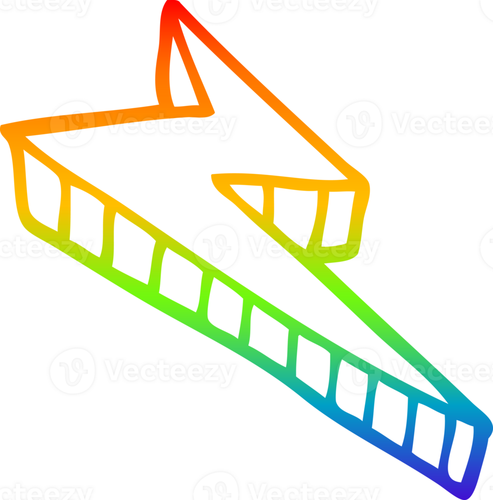 rainbow gradient line drawing of a cartoon decorative lightning bolt png