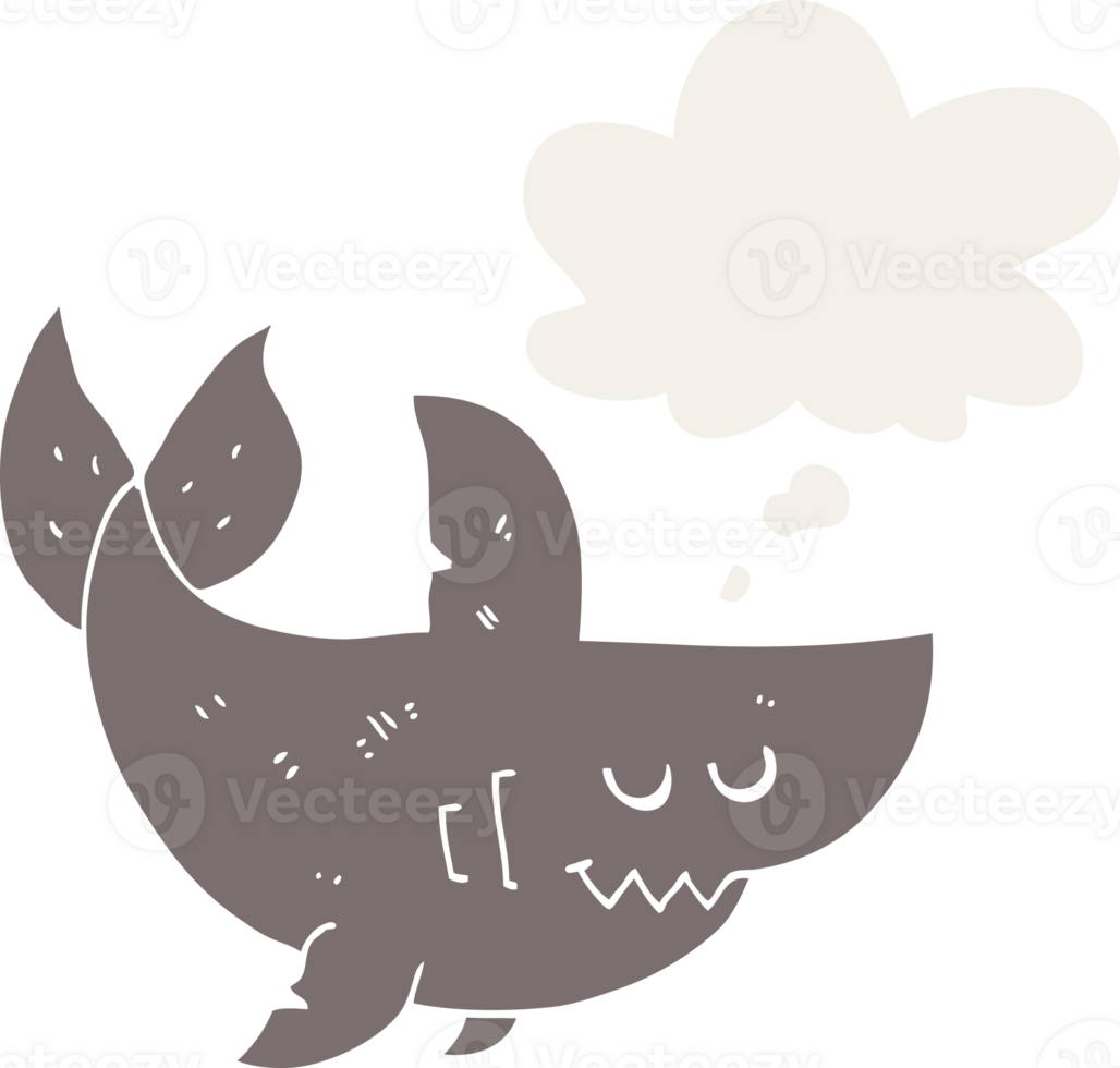 cartoon shark with thought bubble in retro style png