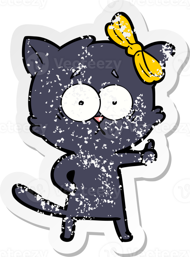 distressed sticker of a cartoon cat png