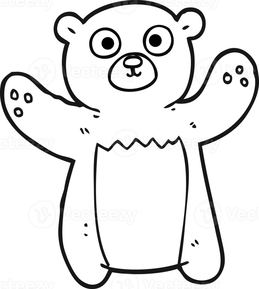 hand drawn black and white cartoon teddy bear png