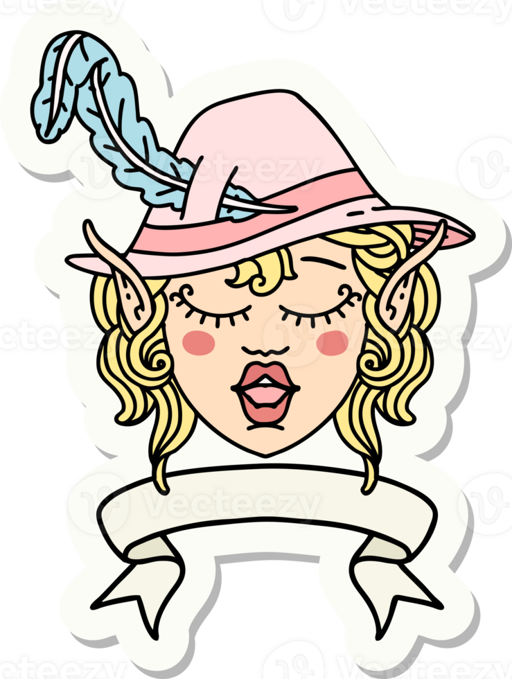 sticker of a singing elf bard character face with banner png