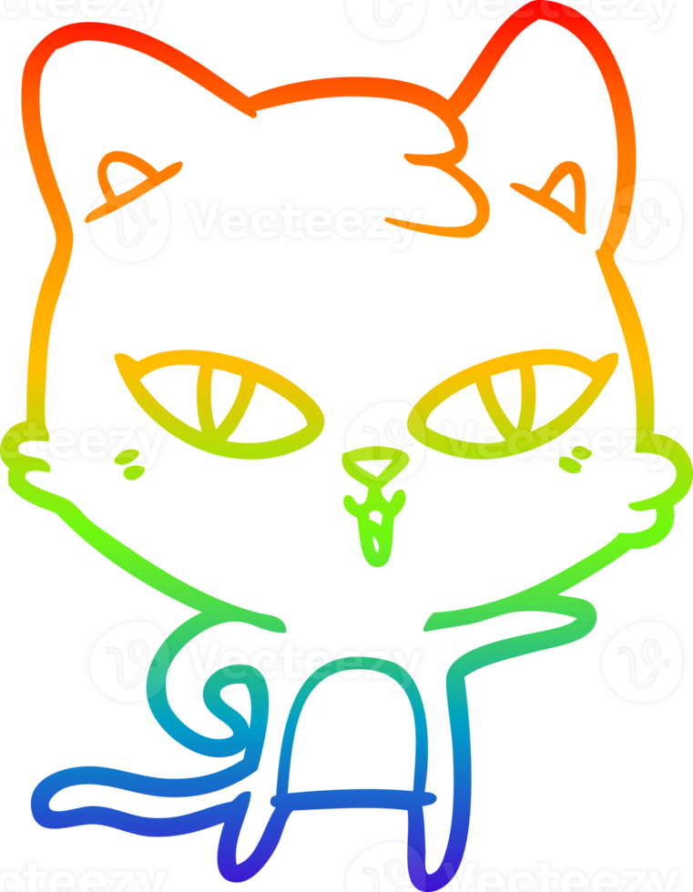 rainbow gradient line drawing of a cartoon cat png