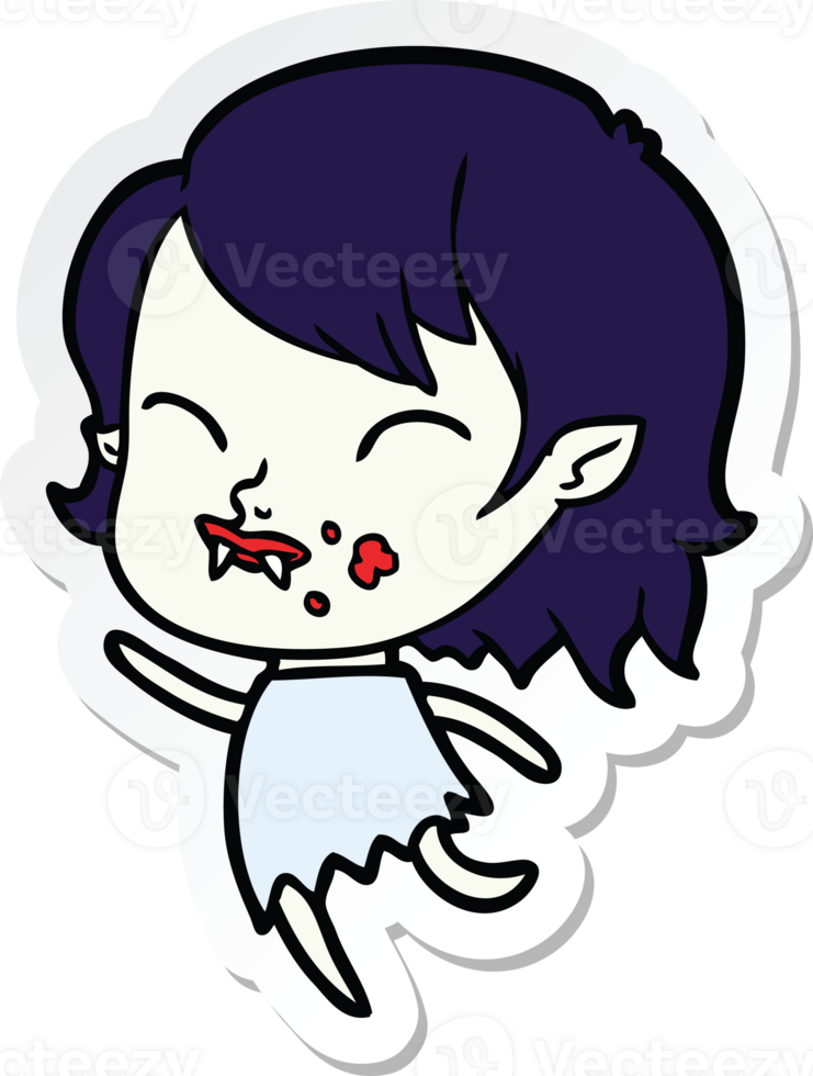 sticker of a cartoon vampire girl with blood on cheek png