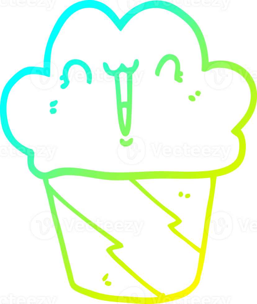 cold gradient line drawing of a cartoon cupcake with face png