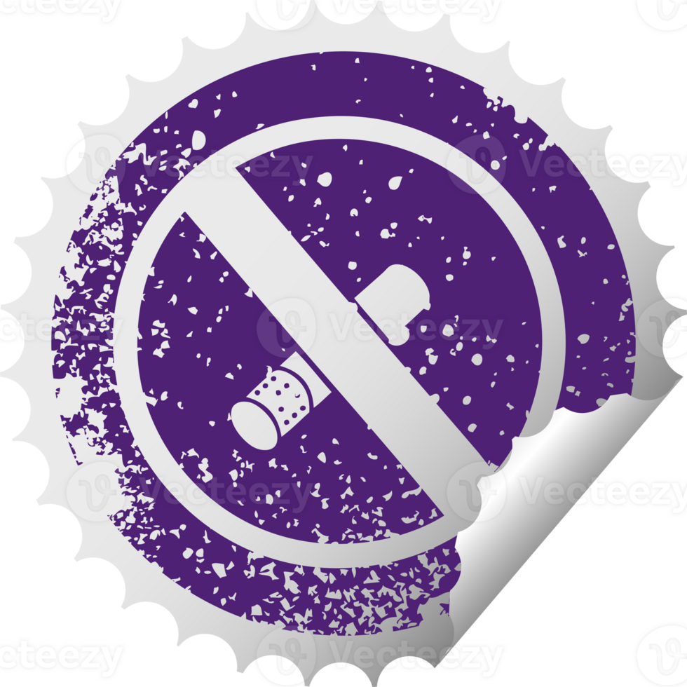 distressed circular peeling sticker symbol of a no smoking allowed sign png