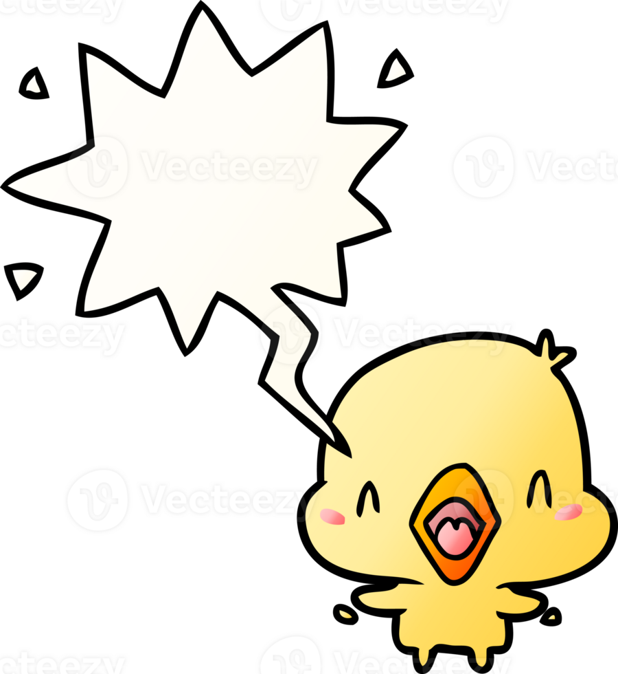 cartoon happy bird with speech bubble in smooth gradient style png